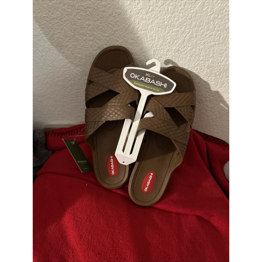 New OKABASHI Women's Venice Slide Sandals MADE IN USA Color Toffee ML 8-9 US